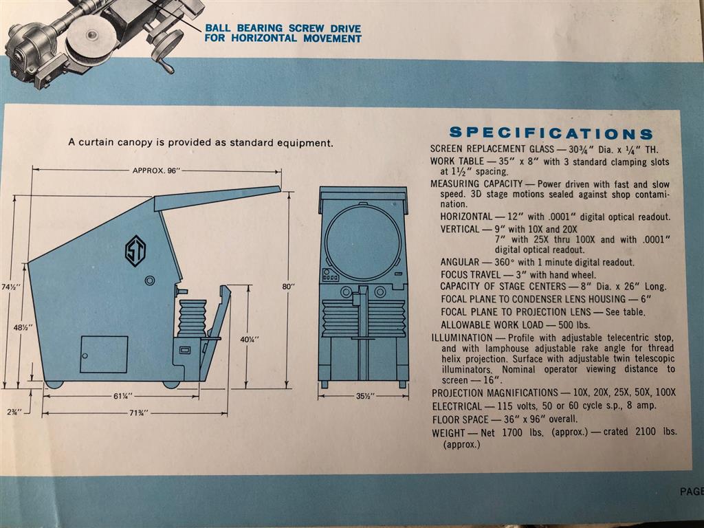Scherr Tumico 22 2500 Optical Comparator, Machine ID: 7255